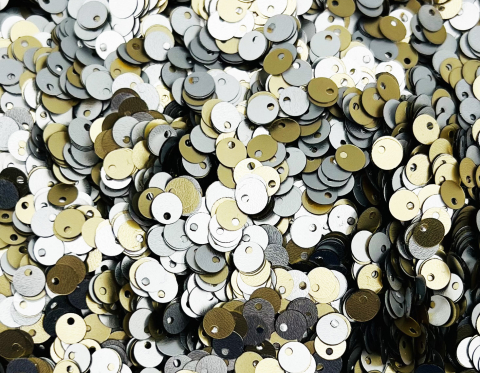 №7762 Паєтки двосторонні зі зміщеною серединкою, Індія, Beige and Silver, 5 мм