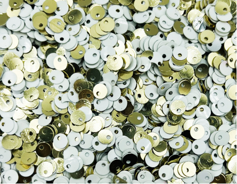 №7763 Паєтки двосторонні зі зміщеною серединкою, Індія, Light Gold and White, 5 мм